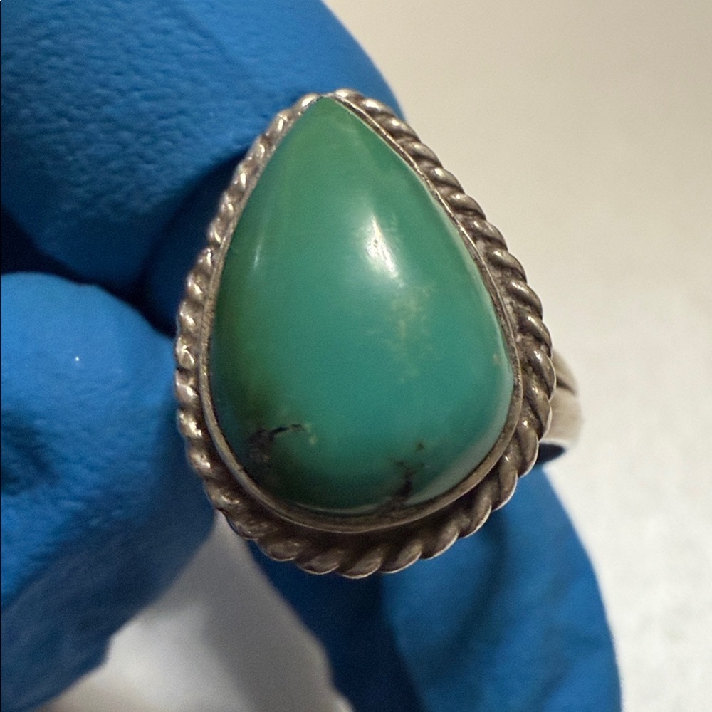 Sterling Native Turquoise Teardrop Ring size 7.5